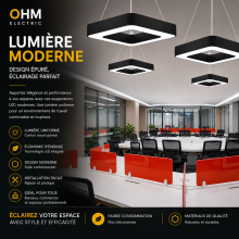 Suspension LED Carrée Design Noir – Luminaire Moderne pour Bureau