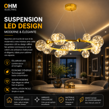 Suspension LED Design Anneau Doré & Sphères – Luminaire Moderne Luxe